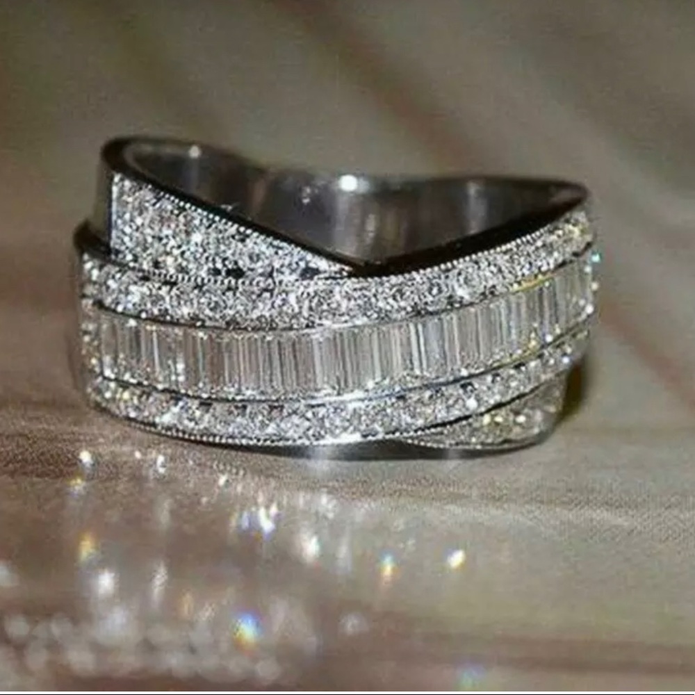 Elegant 925 Silver Plated Wedding Rings white Cut Cubic Zirconia US Size 6-10